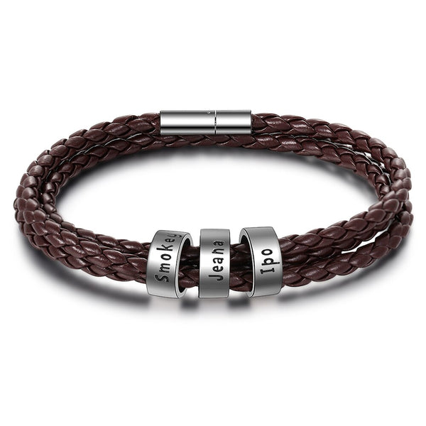 Personalized Brown Braided Rope Leather Bracelet Male Jewelry Gift