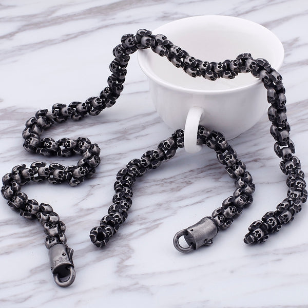 12MM Wide Stainless Steel Mens Skull Link Chain Necklace Men Punk Gothic Choker Skeleton Bracelet