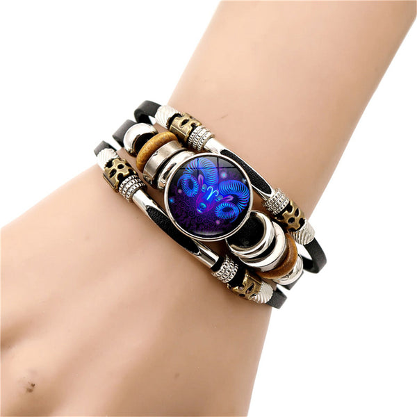 12 Constellation Charm Bracelet for Men Luminous Jewelry Zodiac Signs Snap Button