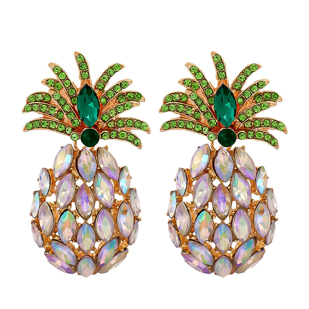 Vintage Fruit Pineapple Crystal Stud Earrings Vintage Rhinestone Cute Earrings