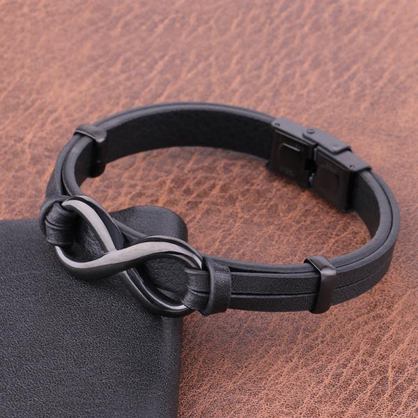 Fashion Leather Bracelet Infinity Logo Stainless Steel Men Bracelet