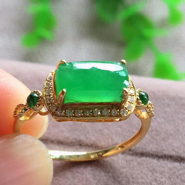 Original design natural green chalcedony diamond opening adjustable ring