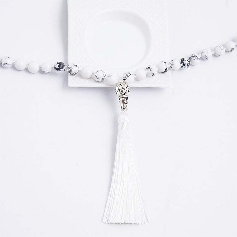 8mm White Howlite Knotted Mala Necklace Meditation Yoga Blessing Jewelry