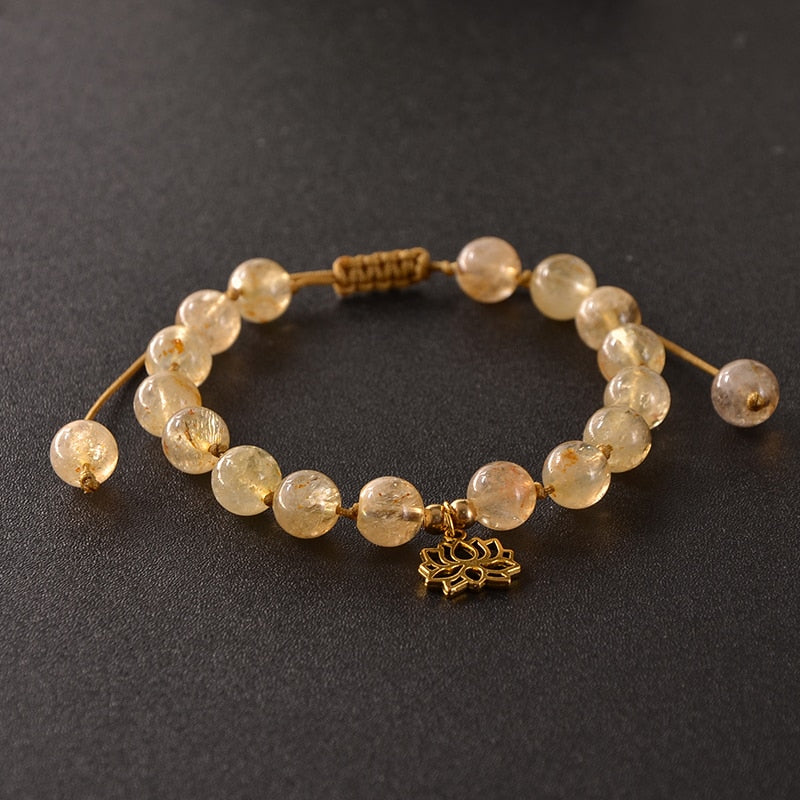 8mm Natural Citrine Sunstone Beaded Knotted Bracelet