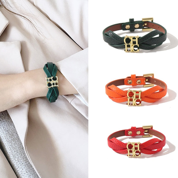 316L Steel Letter Name Charm Butterfly Leather Bracelet Bangle For Women