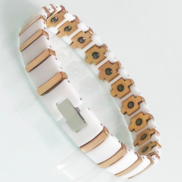 White Rose Gold Color Steel Ceramic Chain Link Bracelet for Men Women