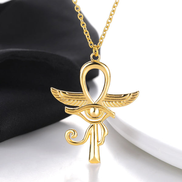 Eye of Horus Egypt Wing Protection Charm Pendant Ankh Cross Religious Necklace for Women