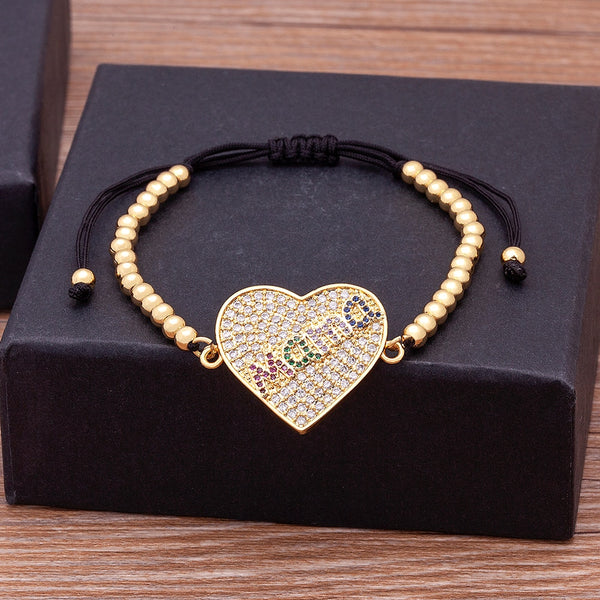 Vintage Rope Jewelry Adjustable Zircon Heart Shape Birthday Party Jewelry Bangle Gifts