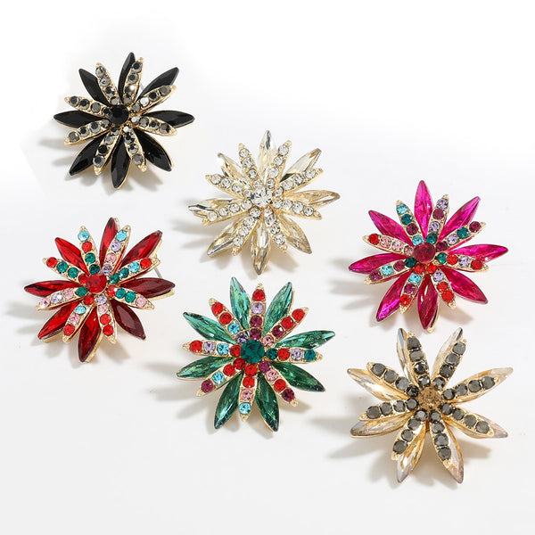 Fashionable Metal Rhinestone Flowers Stud Earrings Women