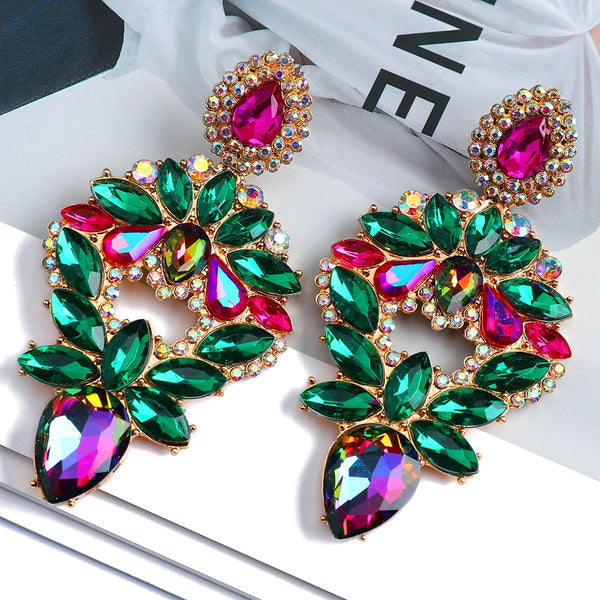 Vintage Luxury Ear Accessories For Women Trend High-quality Sparkly Crystal Dangle Drop Earrings