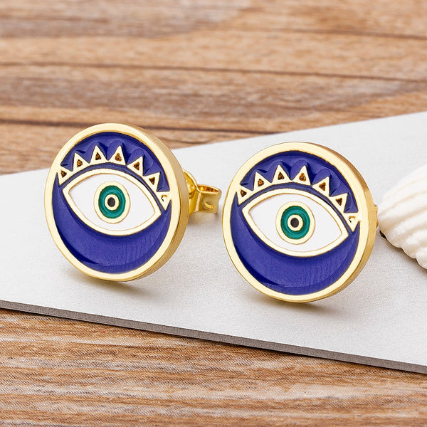 Lucky Evil Eye Copper Zircon Fatima Stud Earrings