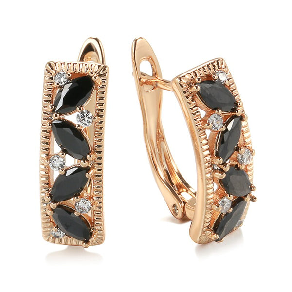 Unique Dark Style 585 Rose Gold Zircon Clip Earrings for Women