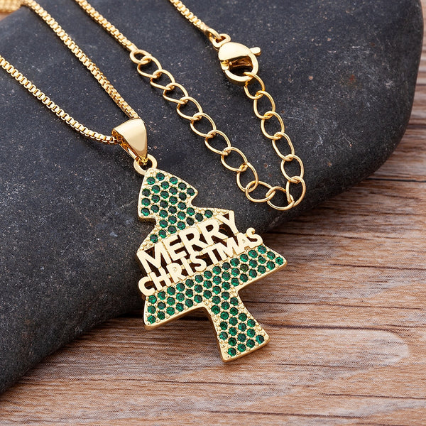 New Design Christmas Gift Series Christmas Tree Bell Elk Pendant Gold Chain Necklace