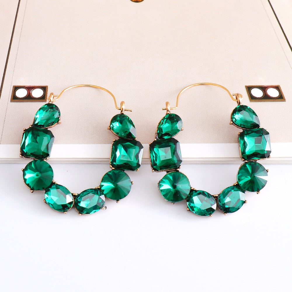 New Luxury Colorful Rhinestones Hoop Dangle Earrings