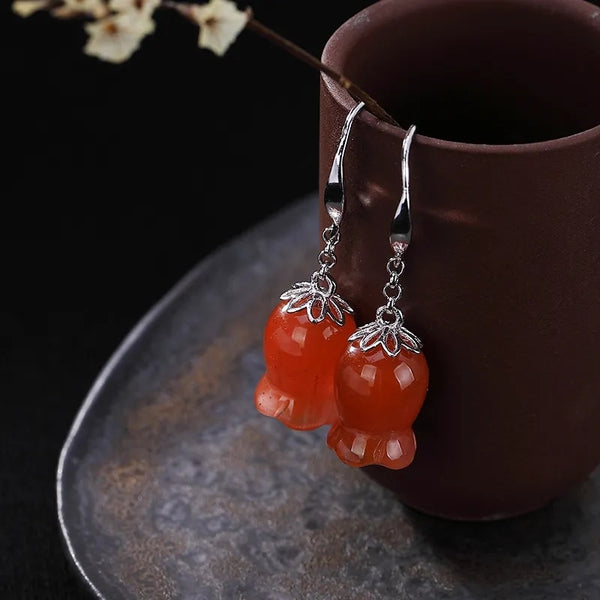 Original new natural southern carnelian magnolia flower earrings