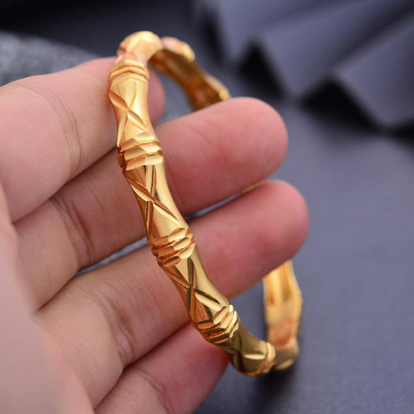 24k 1Pcs Gold Color Bamboo Bangles For women African bridal Bangles Bracelets