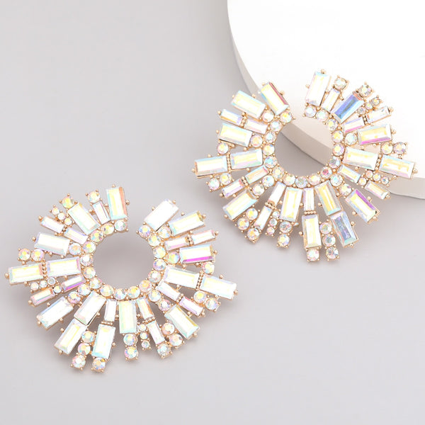 Fashion Simple Sunflower Metal Rhinestone Glass Earrings Women