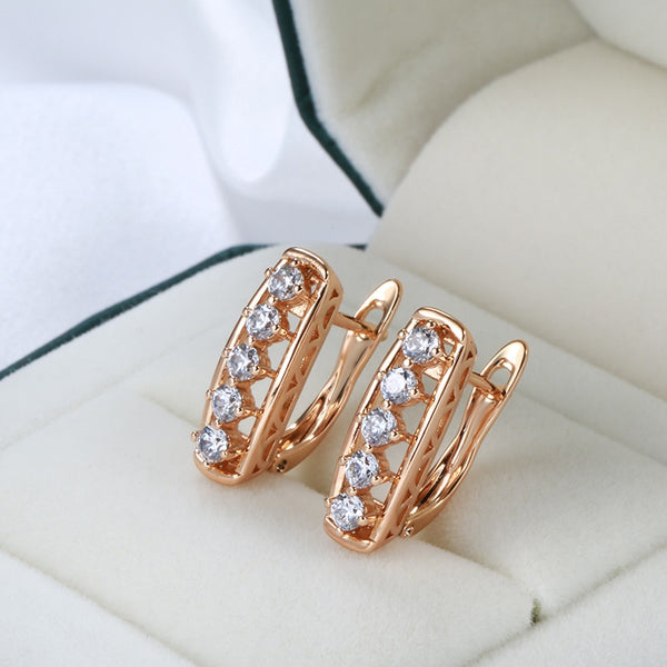 New Shiny Zircon Earrings Vintage 585 Rose Gold Hollow Simple Sense Geometric Earrings