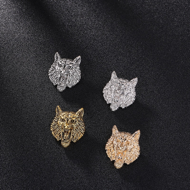 New Vintage Wolf Head Metal Brooch Pin Suit Coat Badge Animal Lapel Pins Fashion Brooches