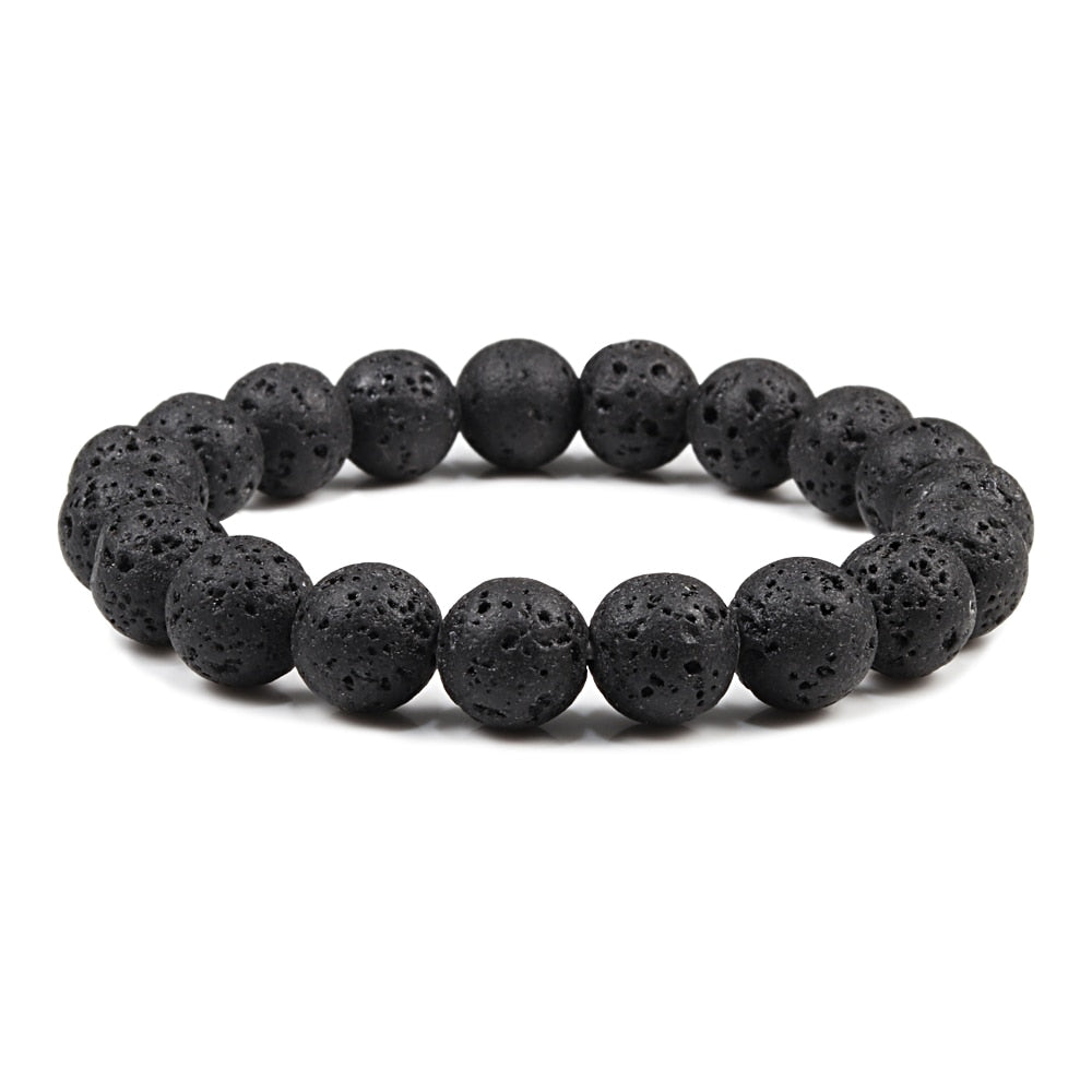 Men Bracelet Natural 10MM Lava Matte Black Beads Stone Bracelets