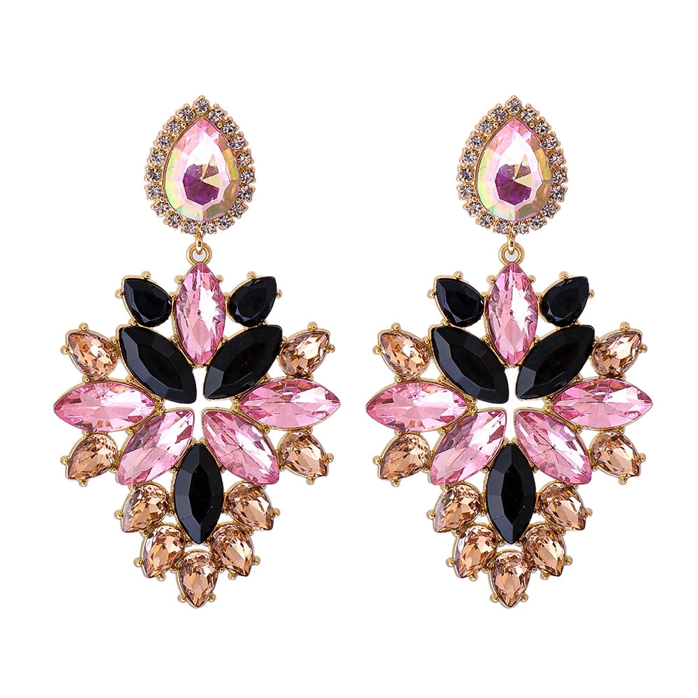 Colorful Rhinestone Dangle Earrings High Quality Statement Crystal Drop Earring For Women