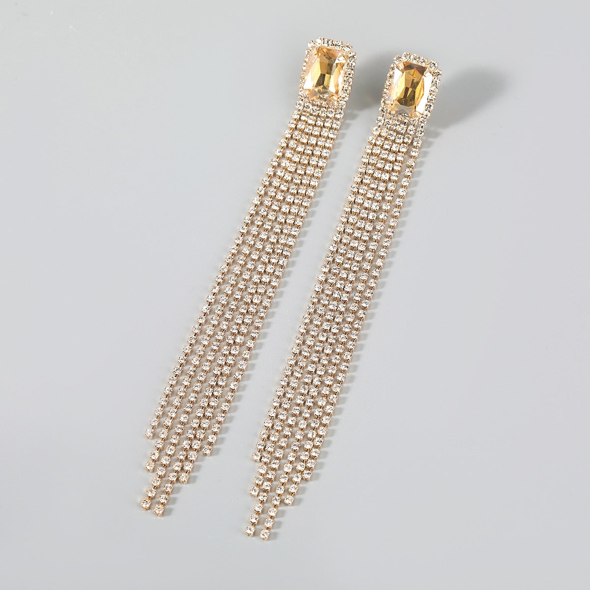 Fashion Metal Square Rhinestone Long Popular Earrings