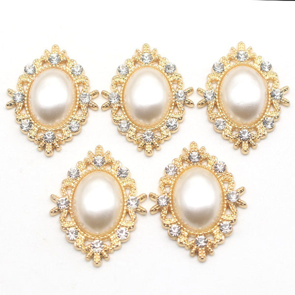 10Pcs/Lot 25*33MM Alloy Oval Pearl Rhinestone Flat Sewing Button DIY Handmade  Accessories