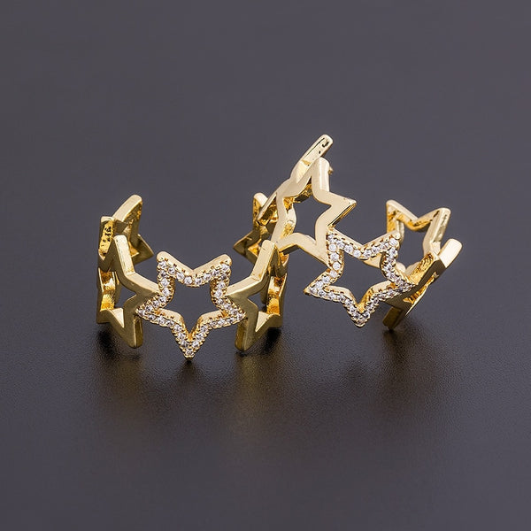 New Fashion Adjustable Crystal Ring Star Dazzling Open Finger Rings For Women