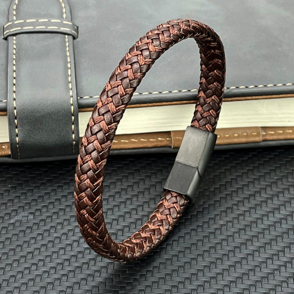 Multilayer Braided Brown Leather Male Bracelet