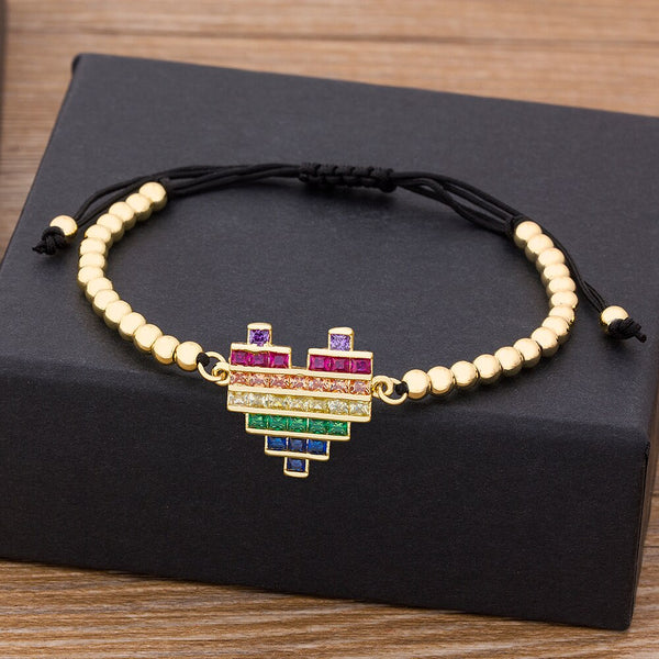 Heart Shape Copper Zircon Bead Weaving Bracelet For Women