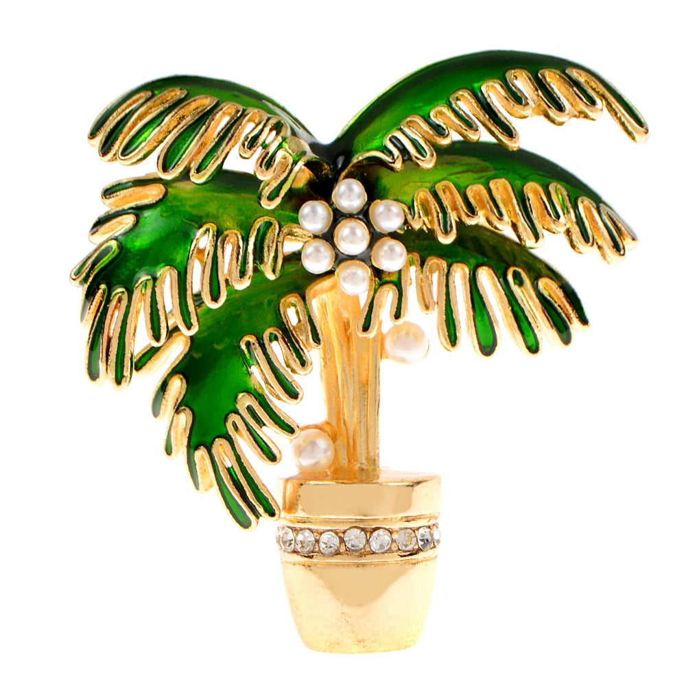 Enamel Coconut Tree Brooch Cute Fashion Plant Pin Women And Men