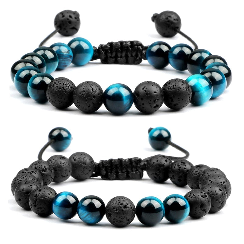 Multicolor Tiger Eye Stone Beads Bracelets Natural Lava Rock Men Women