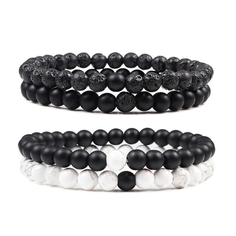 Black White Natural Stone Yoga Beaded Bracelets Men Women