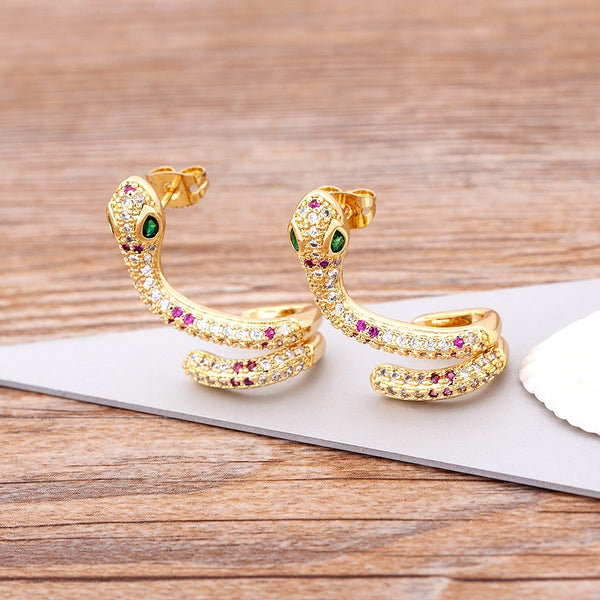 New Design Personality AAA Copper Zircon Snake Earrings for Women