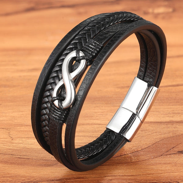 Gold / Steel Accessories Men Leather Stainless Steel Bracelet