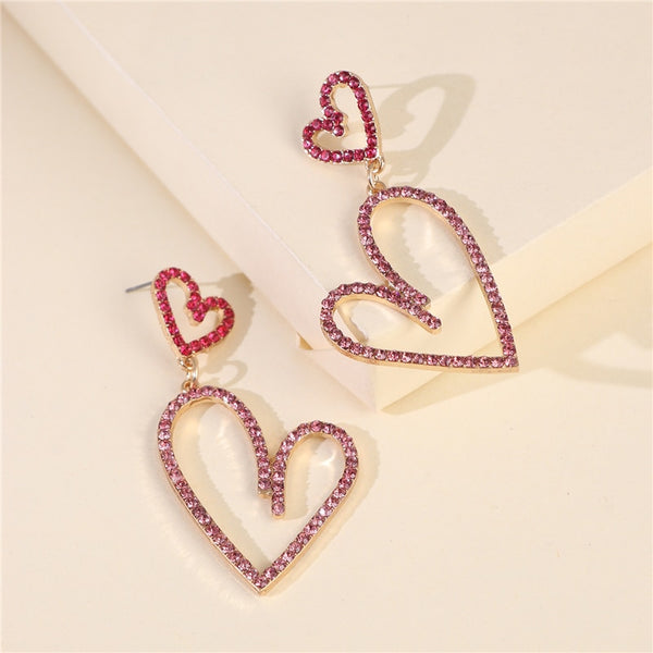 Korean Rhinestone Love Heart Drop Earrings For Women