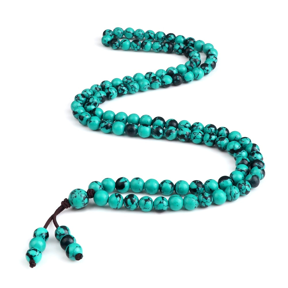 6mm Natural Stone Blue Pine Stone Beaded Necklaces Charm Women Men