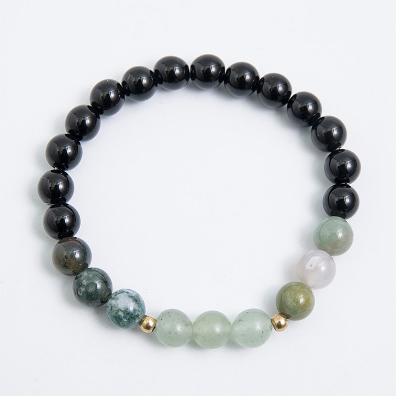 8mm Natural Green Aventurine Indian Agate Black Onyx Beaded Necklace