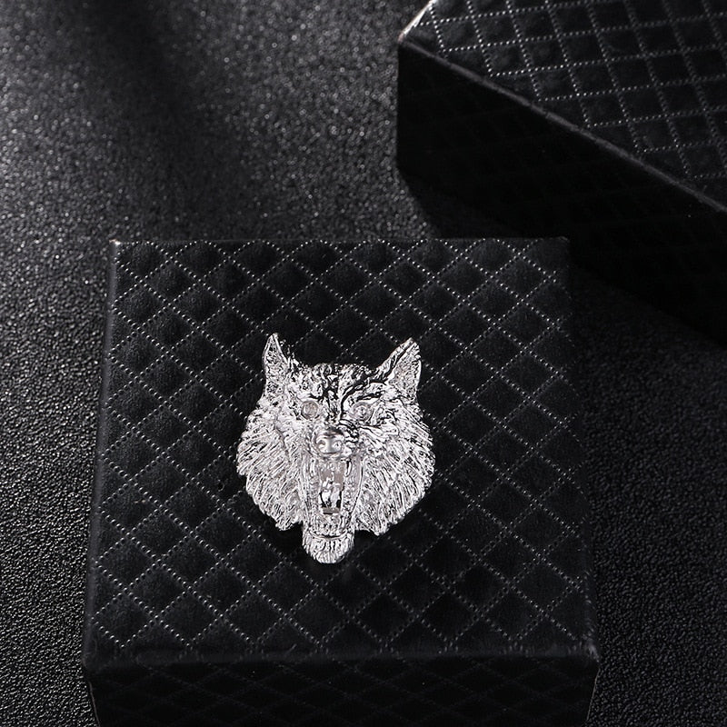 New Vintage Wolf Head Metal Brooch Pin Suit Coat Badge Animal Lapel Pins Fashion Brooches