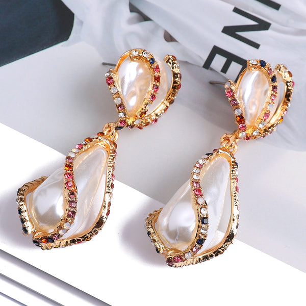 Korean Fashion Irregular Simulated Pearl Paired Pendant Earrings