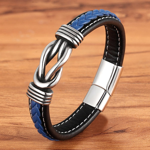 Geometric Stainless Steel Men Leather Bracelet