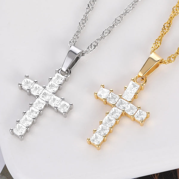 New Necklace for Women Men Crystal Cross Zircon Pendant