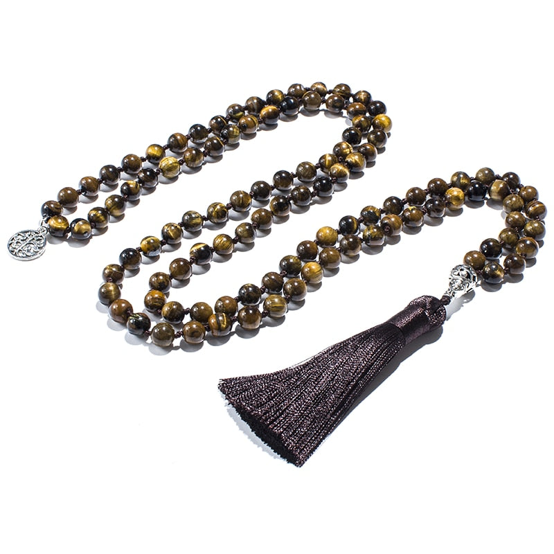 8mm Natural Yellow Tiger Eye Japamala Necklace Meditation Yoga Jewelry Set