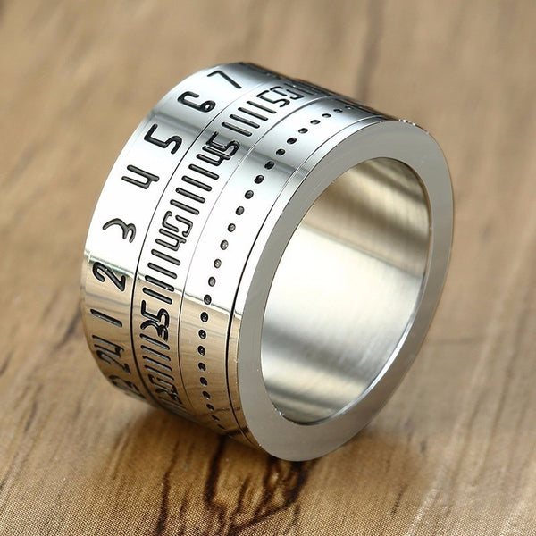 14MM Wide Mens Arabic Numerals Time Spinner Rings