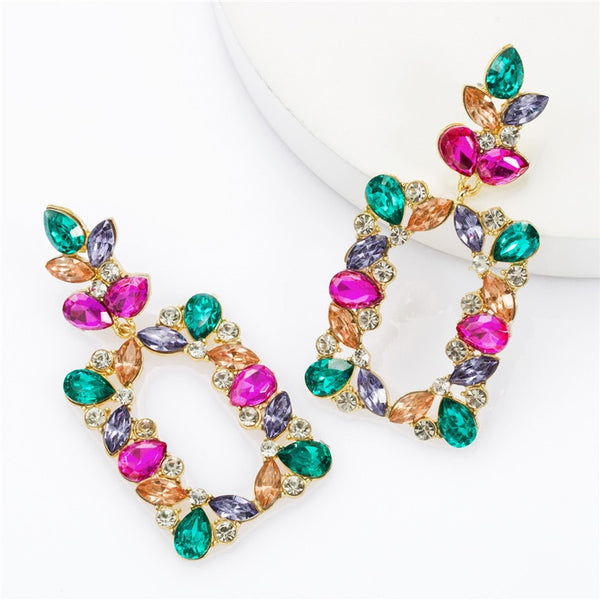 Colorful Square Rhinestone Statement Earring Women