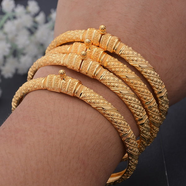 4pcs/Set 24K Dubai Gold Color African Bridal Bangles For Women