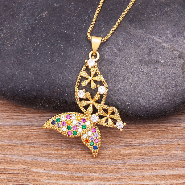 New Fashion Romantic Butterfly Pendant Copper Zircon Chain Necklace