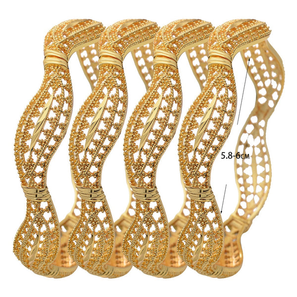 4Pcs Gold Plated Bangle For Women Dubai Bride Wedding Ethiopian Bracelet