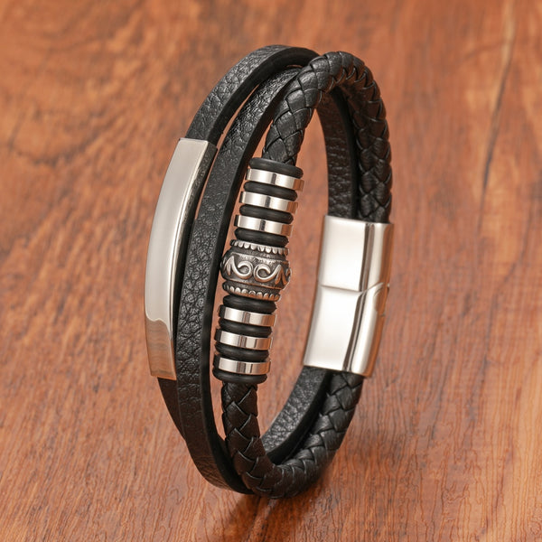 Fashion Men Multilayer Design Braided Leather Bracelet