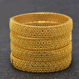 4PCS 24k Gold Bangle for Women Gold Dubai Bride Wedding Ethiopian Bracelet